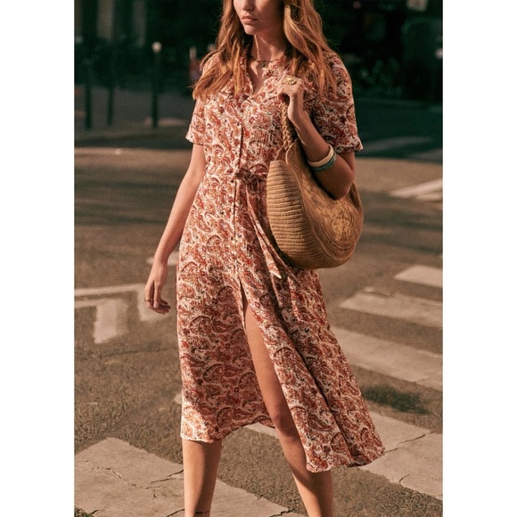 Sezane Midi Floral Short-Sleeve Adele Shirt Dress - Picture 3 of 7